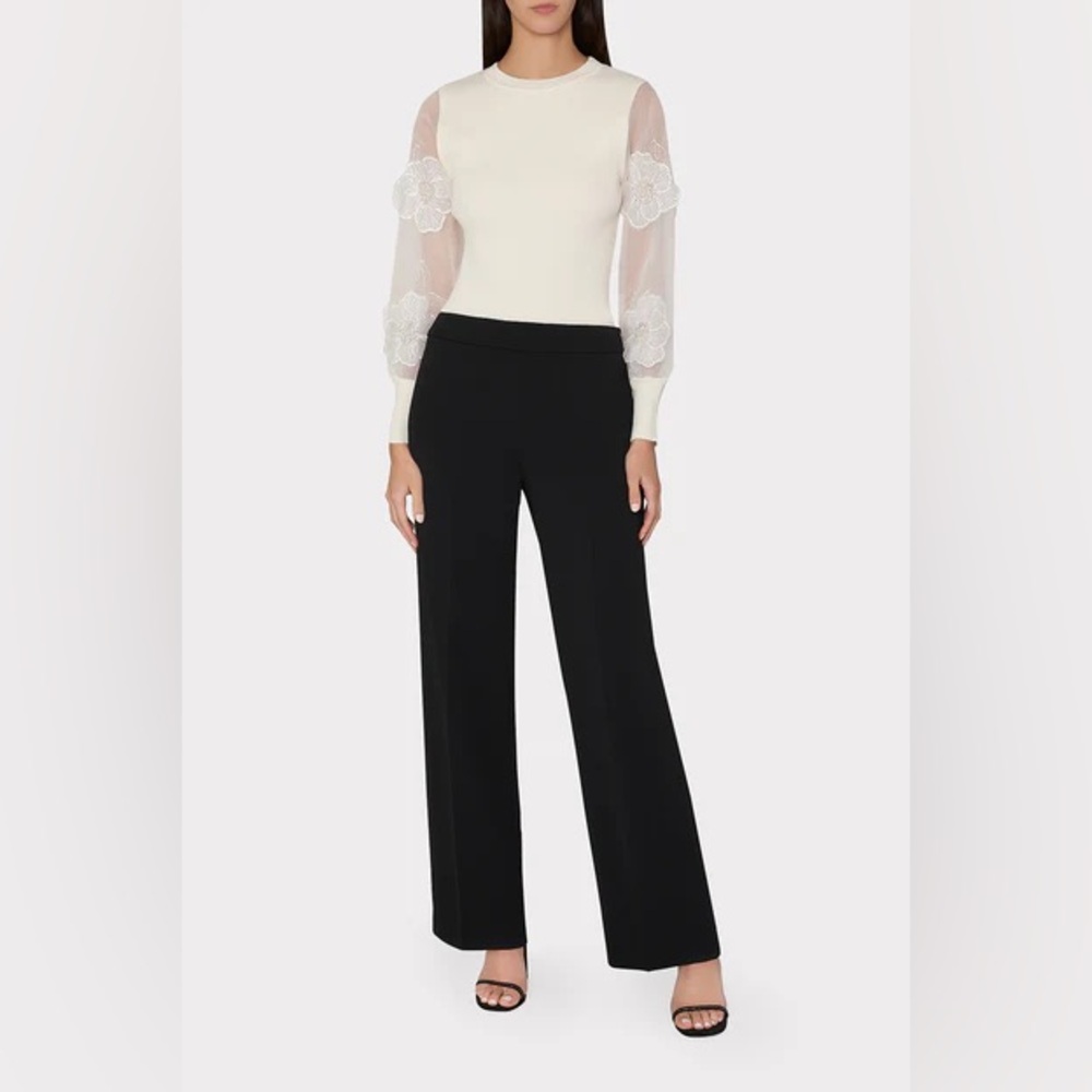 Milly Natia Wide Leg Crepe Pants Size 10 Black Mid Rise Dress Work NWT